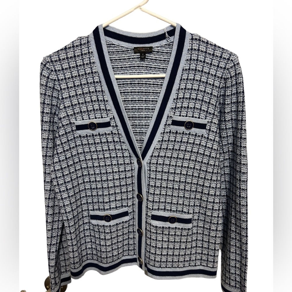 Talbots long sleeve button down cardigan measurements in pictures petite